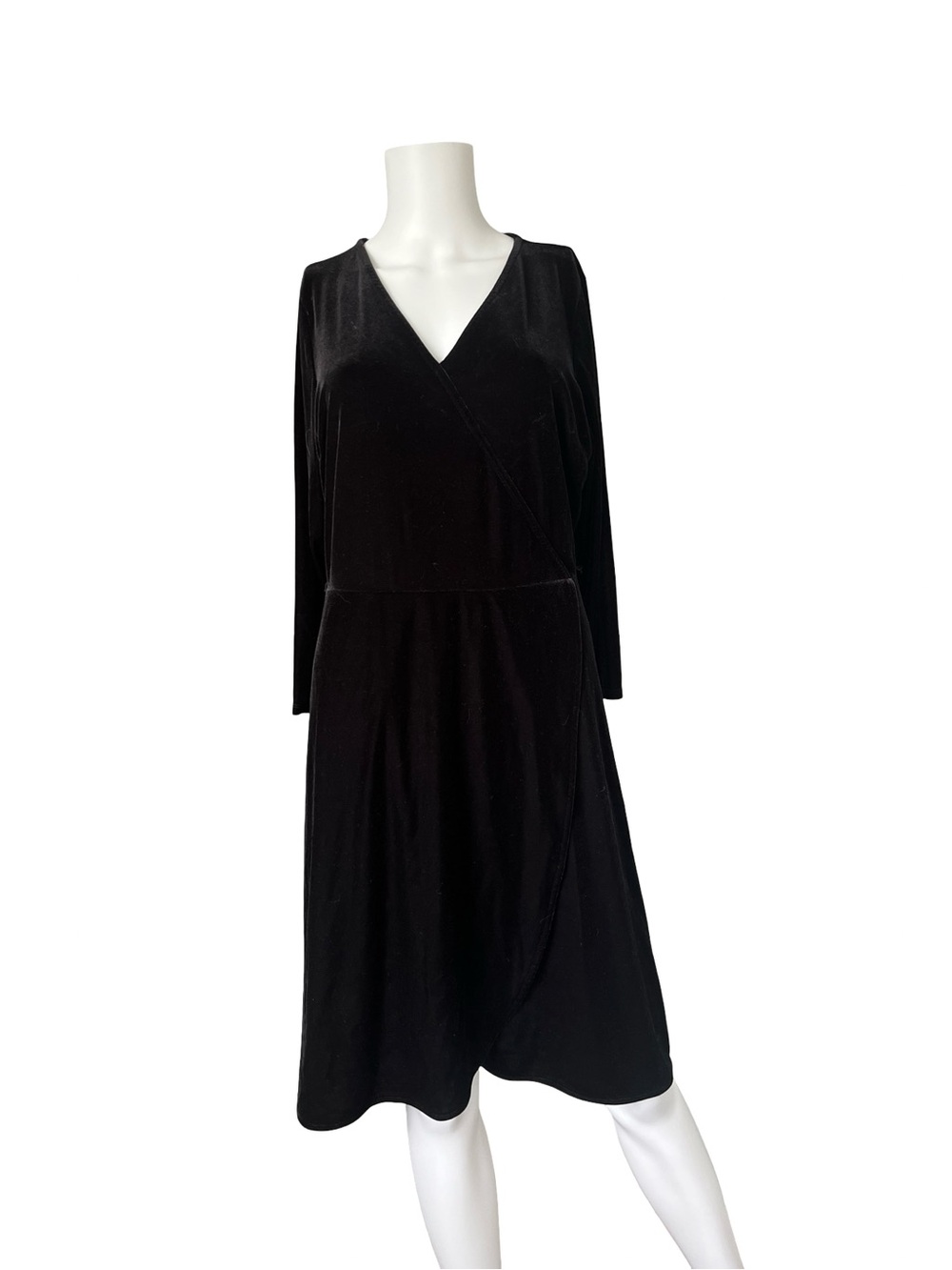 J Jill Black Velvet Dress Long Sleeve Faux Wrap Witchy Goth Womens Size Medium